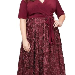 Alex Evenings Elegant Burgundy Wrap Dress